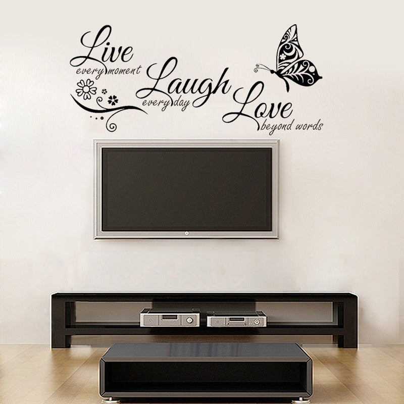 Live Laugh Love Butterfly Flower Wall Art Sticker