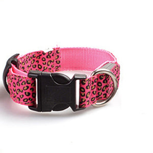 Leopard LED Dog Nylon Collar Luminous Adjustable Glowing Collar For Dogs Night Safety