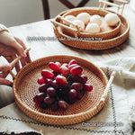 Load image into Gallery viewer, Handwoven Rattan Storage Tray With Wooden Handle Bread Tray Fruit or Cake Platter Dinner Serving Tray
