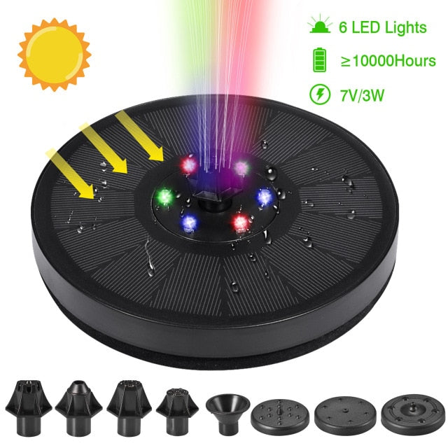 7V/3W Solar Water Fountain Pump Colorful LED Lights Floating Garden Fountain