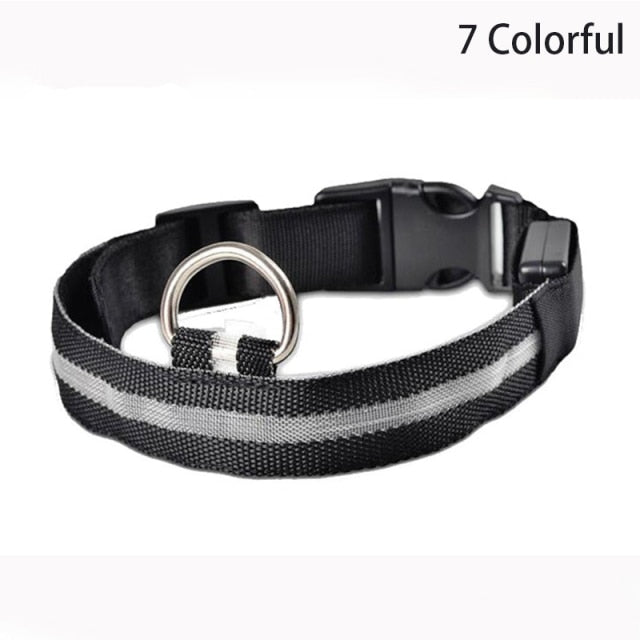 Leopard LED Dog Nylon Collar Luminous Adjustable Glowing Collar For Dogs Night Safety
