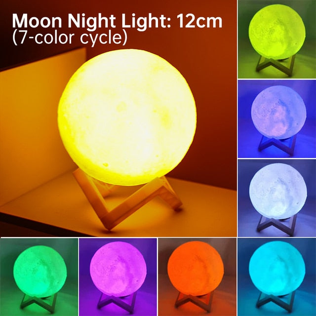 8/12Cm Kids Night Light 3D Led Moon Lamp With Stand Light Projector