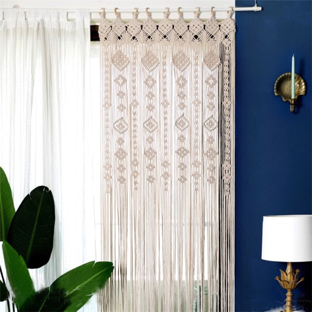 Boho Hand-woven Macrame Cotton Door Curtain Tapestry Wall Hanging