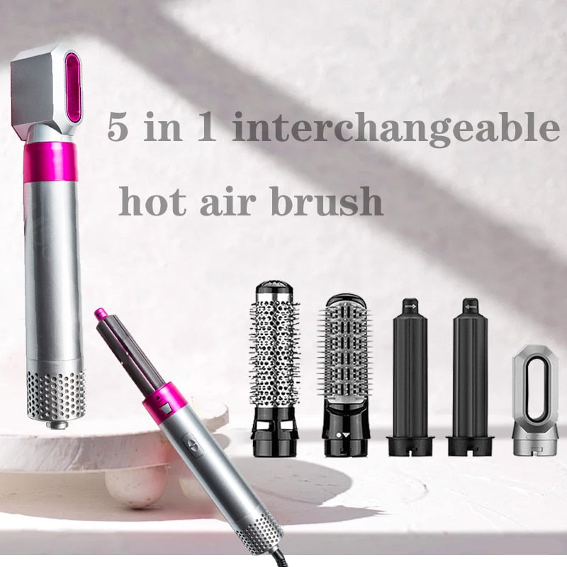 Electric Hair Dryer 5 In 1 Hair Comb Negative Ion Straightener Brush Blow Dryer Air Wrap Curling Wand Detachable Brush Kit