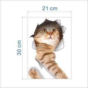 3D Cat in the Hole Wall Sticker Bathroom Toilet Decorations