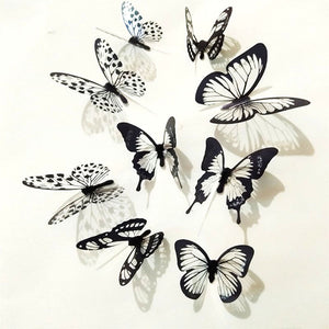 18Pcs Black and White 3D Butterfly Wall Stickers/Wedding Decoration