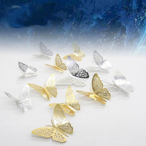 12pcs Gold/Silver 3D Hollow Butterfly Wall Sticker for Home Decor Wedding Decor Fridge stickers