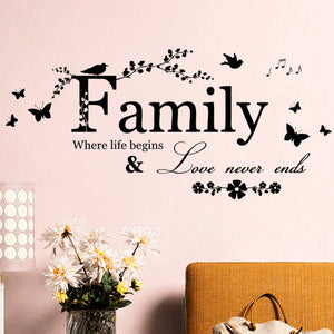 Family Love Never Ends Quote Wall Sticker